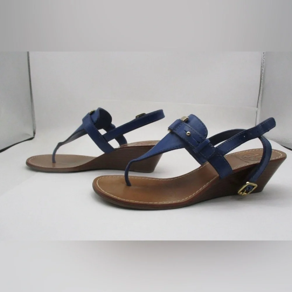 Tory Burch Royal Blue Casey Leather Sandals (Size 8)